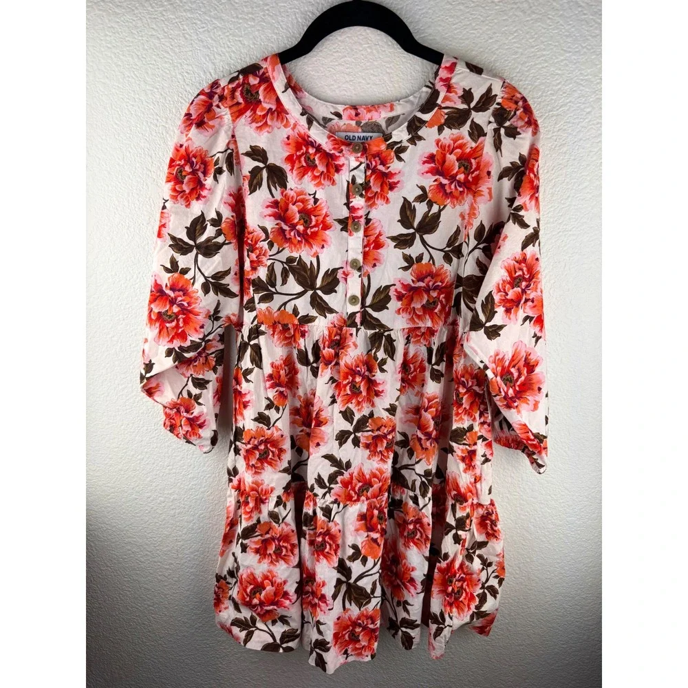 NWT Kids Old Navy Cream Floral Tiered Button Front Dress Size L‎ 10 12